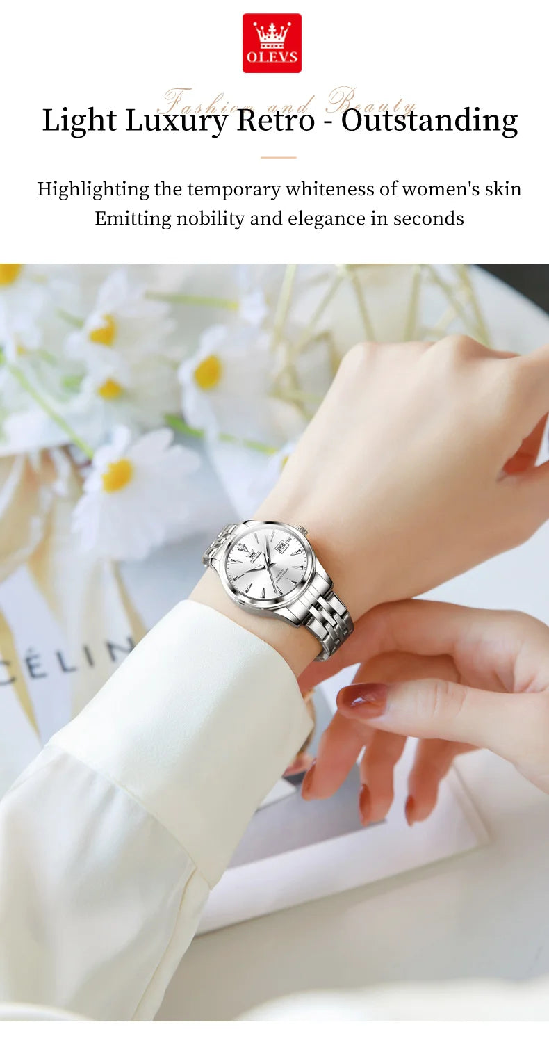 OLEVS-Reloj de cuarzo para mujer, cronógrafo sencillo, elegante y Original, resistente al agua, luminoso, con fecha, caja de regalo roja