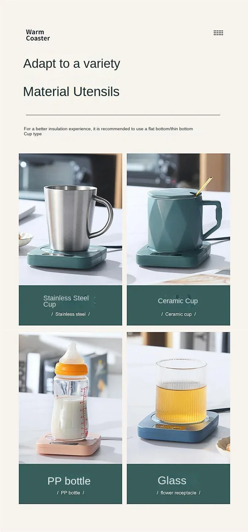 55 ℃   Posavasos Calefactor de Temperatura Constante, Calentamiento Uniforme, Compatible con Cualquier Forma de Taza, Inicio con un Clic, Apto para Café, Leche, Té, Enchufe Estadounidense