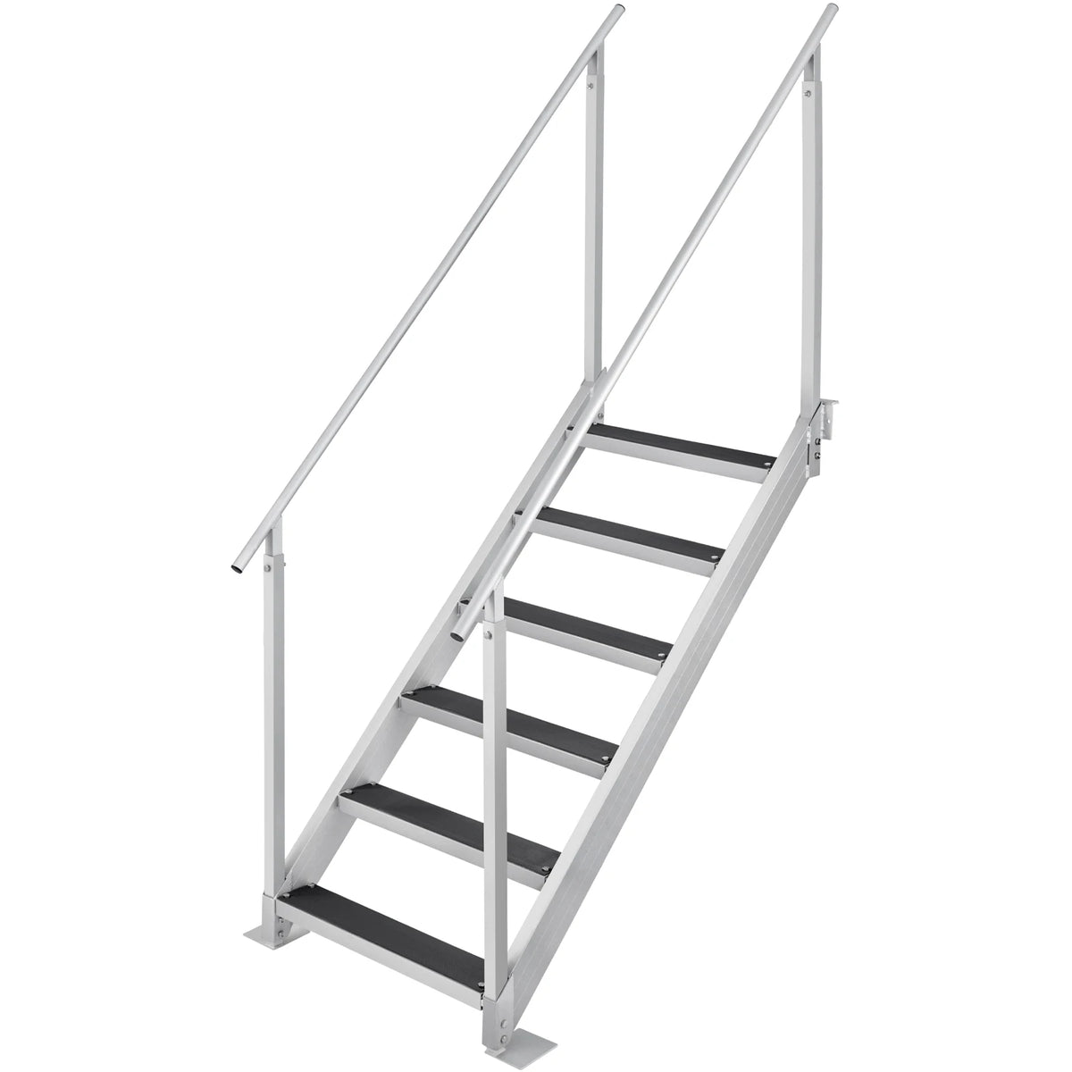 SucceBuy Escalera de muelle de pasamanos dobles de 4/6 escalones de aluminio con alfombrilla de goma de 30 "-39" de altura ajustable para piscina de embarque marina de lago