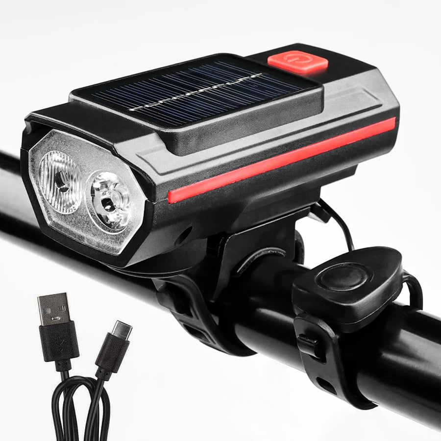 Luz Solar para bicicleta con bocina, 120dB, TYPE-C, carga rápida, lámpara frontal para bicicleta de montaña y carretera, linterna para bicicleta de 1200 mah