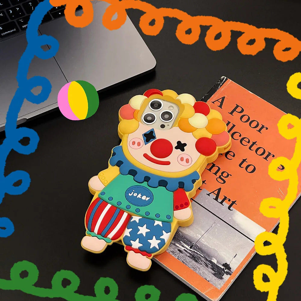 Funda de teléfono de silicona con dibujos animados en 3D para iphone 17 16 15 14 Pro Max Face Cute Joker Clown fundas para iphone 13 12 11 cubierta a prueba de golpes
