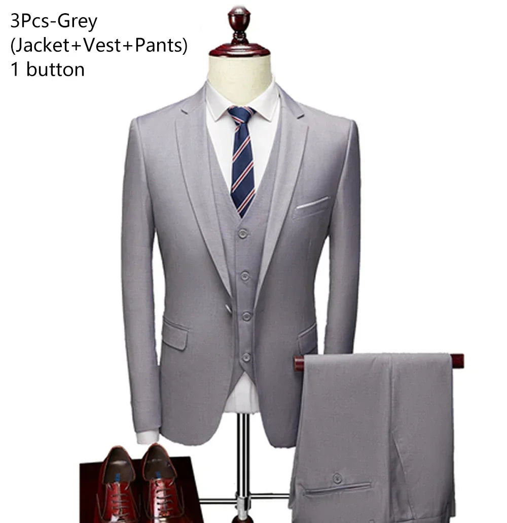 Trajes para hombre, conjunto de 3 piezas, moda elegante para boda, chaquetas completas clásicas, chaleco, pantalones, Blazers, traje Formal 2025
