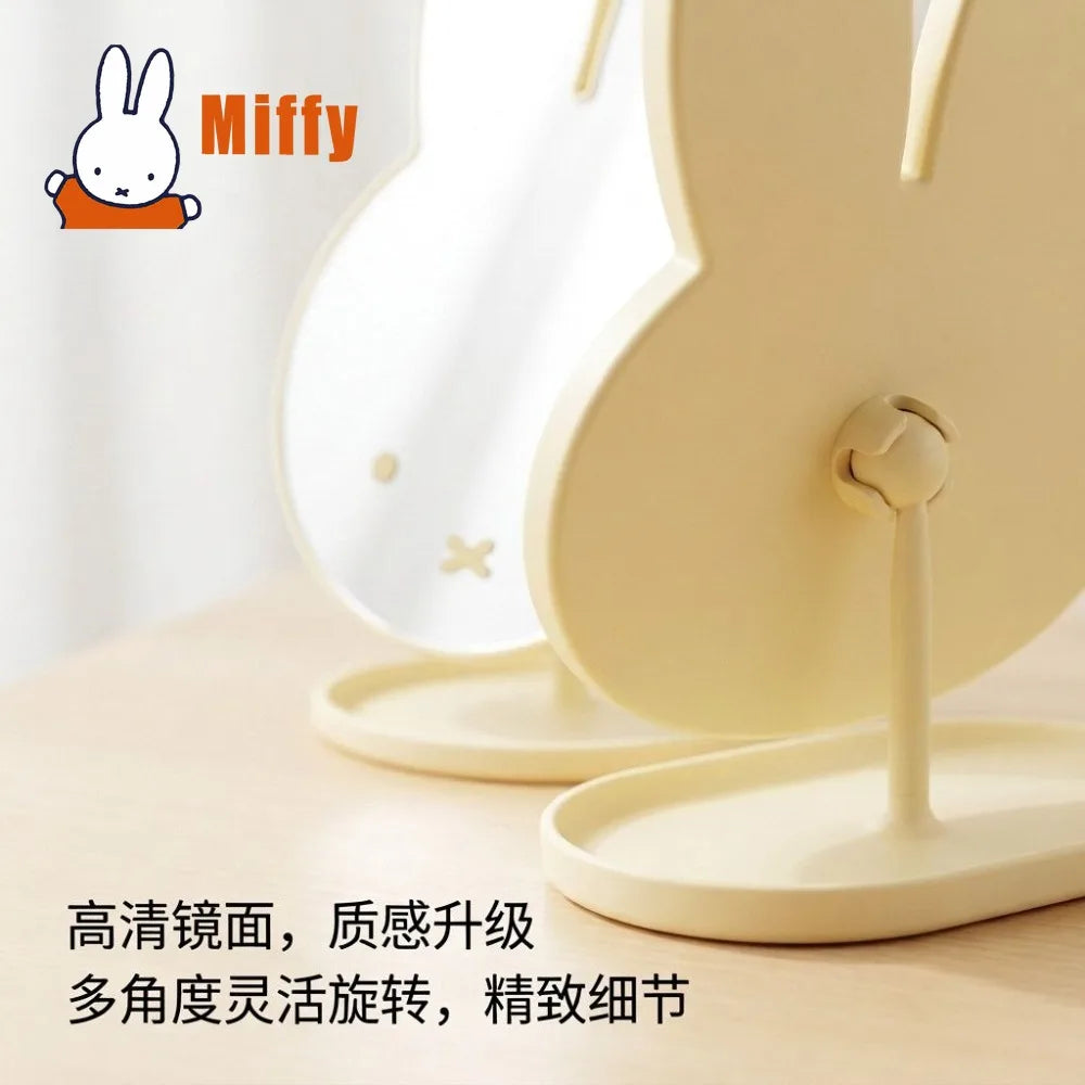 Espejo de Maquillaje de Escritorio Kawaii Miffy, Espejo de Vanidad con Diseño de Conejo, 360° °   Bandeja Giratoria con Base, Cristal de Alta Claridad, Accesorio para Escritorio de Dormitorio, Regalo
