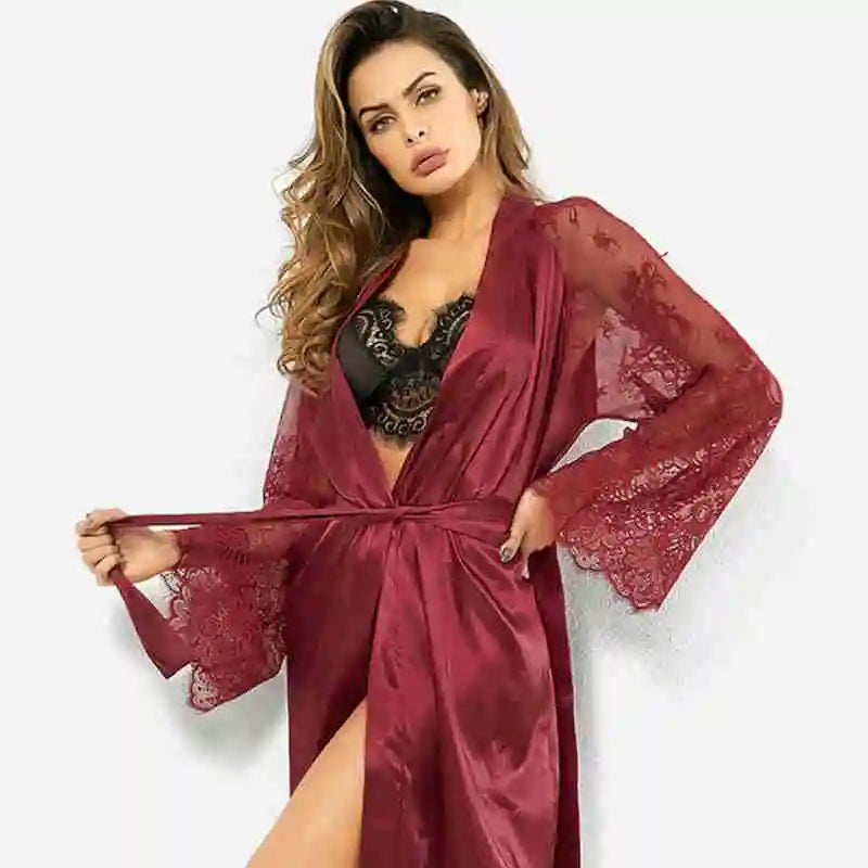 Bata de dormir Sexy para mujer, albornoces de encaje, kimono, ropa de dormir para dama de honor, medio sin mangas
