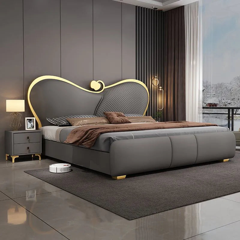SAT. Cama Doble Moderna y Creativa de Lujo Ligero, Cama Suave, Estructura de Cama King Size y Queen Size, Juego de Muebles de Dormitorio de Alta Gama