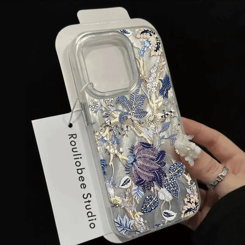 Funda de teléfono con flores artísticas Retro a la moda para iPhone 17 16 15 14 13 12 11 Pro Max XR XS MAX 7 8 PLUS INS cubierta láser a prueba de sacudidas