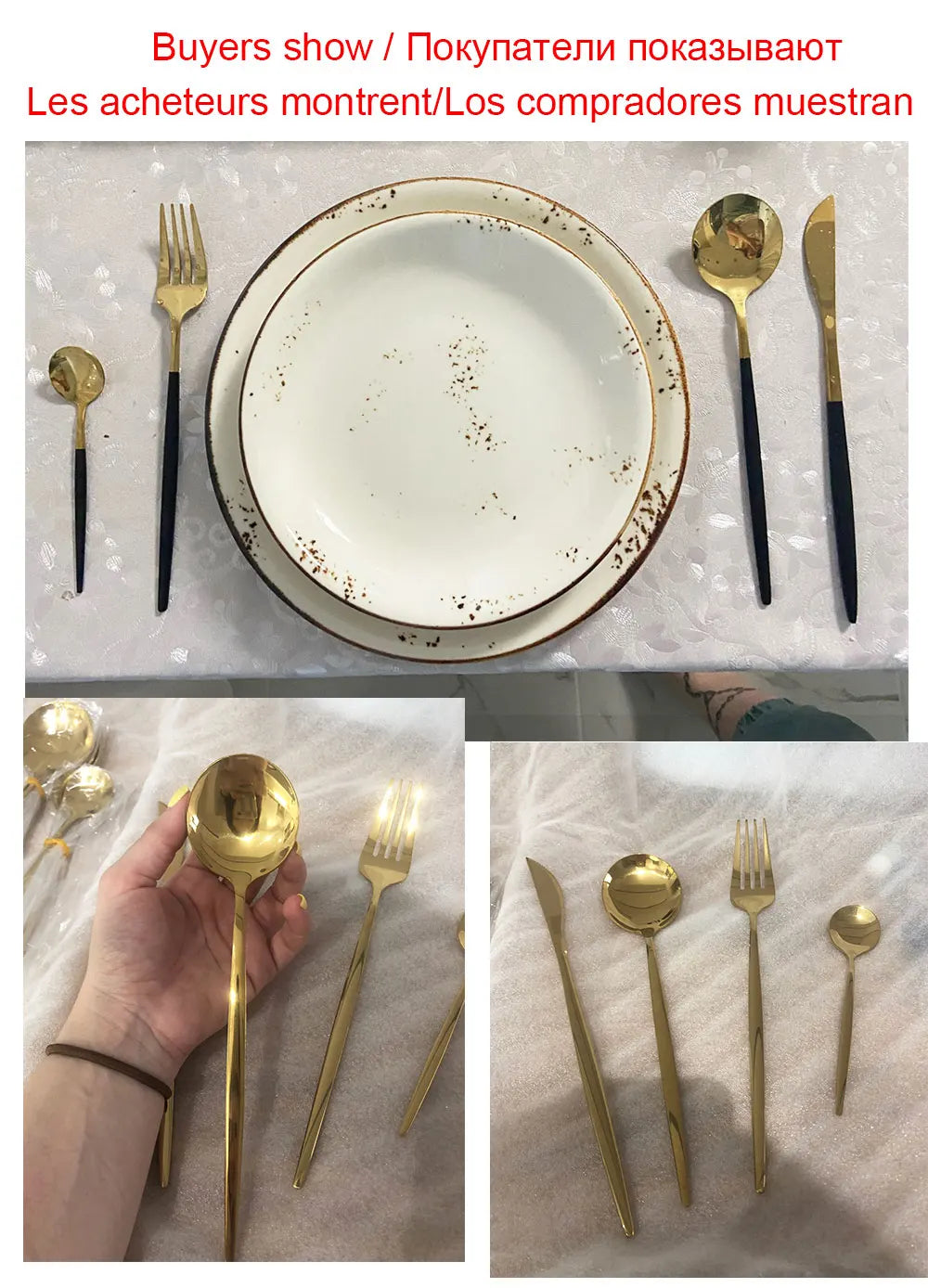 Juego de cubiertos dorados con mango negro, 24 Uds., cuchillo de acero inoxidable, tenedor, cuchara, vajilla, juego de cubiertos, vajilla de cocina para Festival, regalo