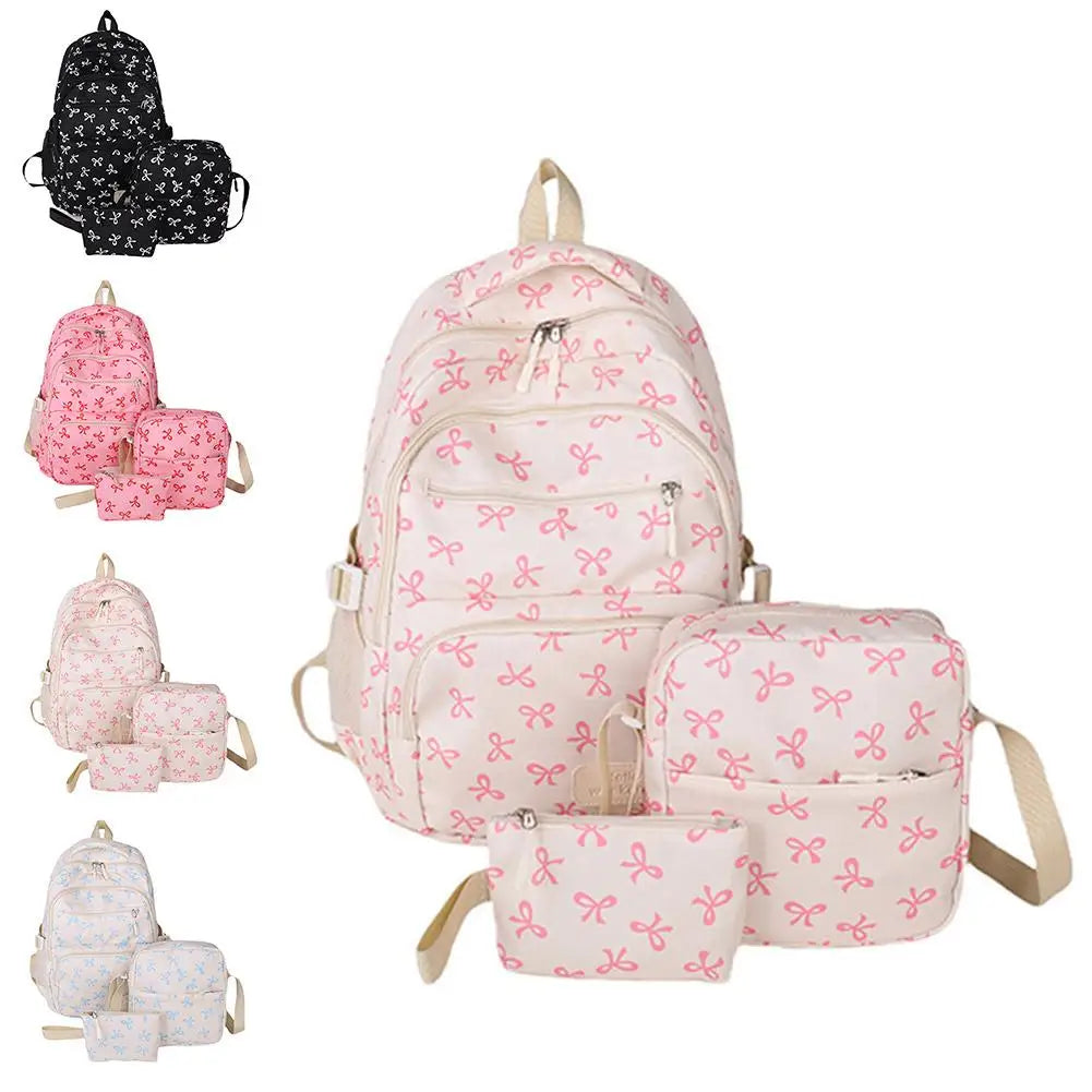 Conjunto de mochila de 3 uds., mochila con lazo de gran capacidad, bolso escolar de nailon con estampado de lazo, mochila para estudiantes con correa ajustable