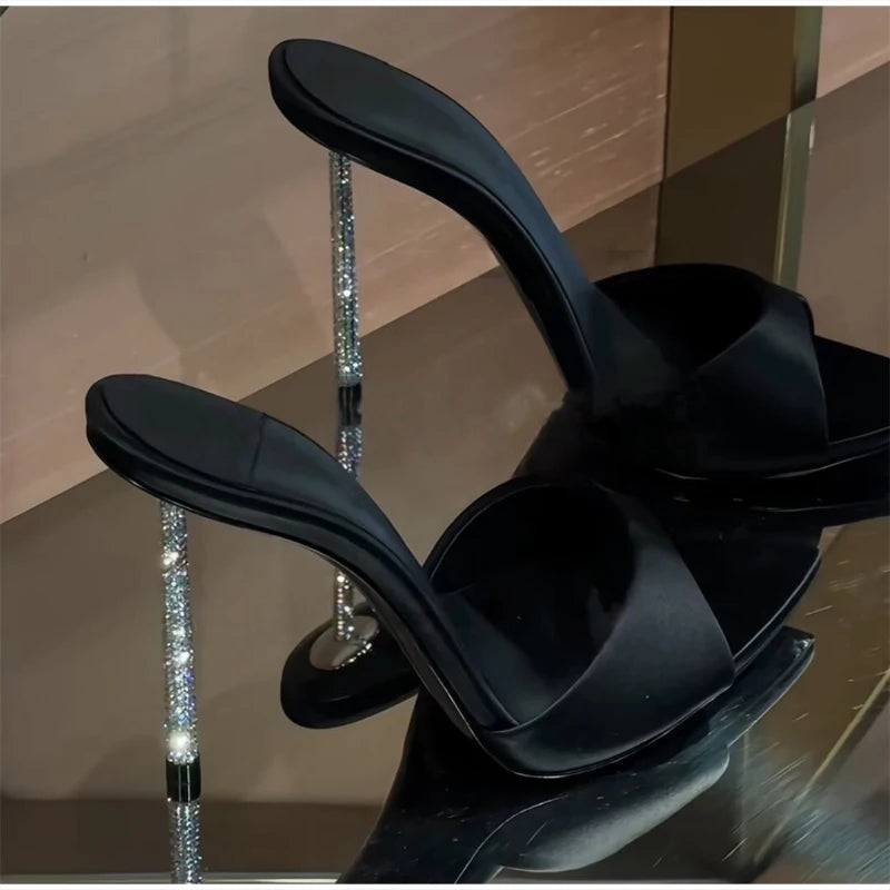 Nuevas Sandalias de Tacón Alto con Cristales, Elegantes Zapatos de Vestir de Verano con Punta en Pico y Tacón de Aguja, Decorados con Pedrería para Mujer
