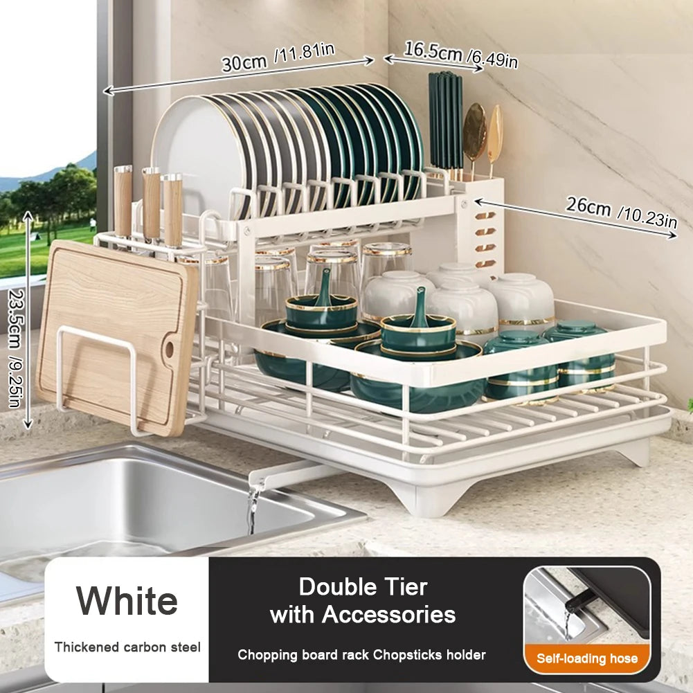 Escurridor de platos ajustable, estante de secado de platos, organizador de platos de cocina con escurridor sobre el fregadero, encimera, soporte de almacenamiento de cubiertos