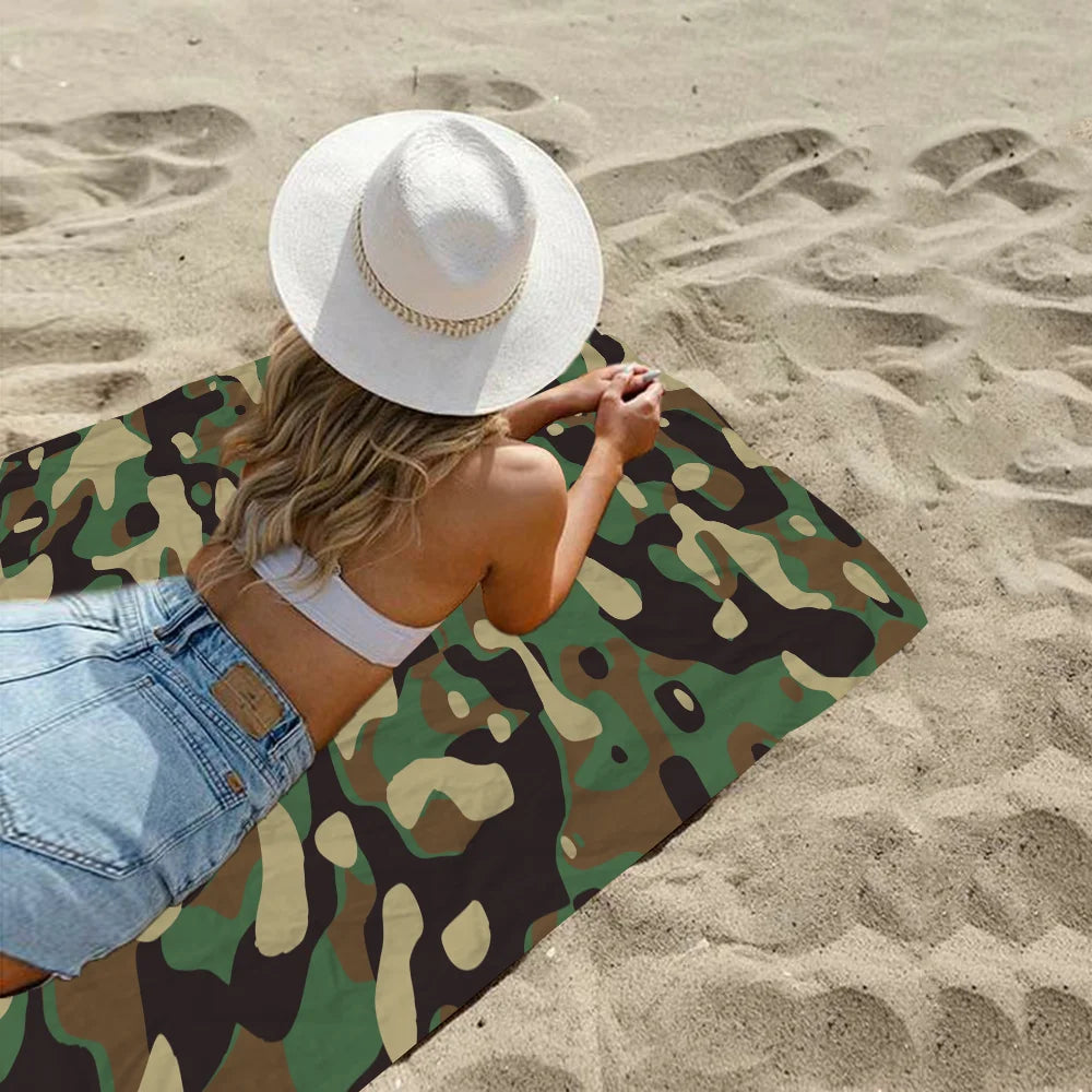 Toalla de playa de microfibra con patrón de camuflaje, toalla de playa de microfibra, absorbente, secado rápido, suave, Yoga, complejo turístico, montaña