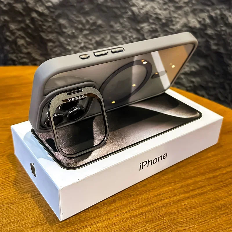 Funda de teléfono magnética de lujo a prueba de golpes para iPhone 16 15 14 13 12 11 Pro Max Plus Pro Funda con soporte de protección de lente de vidrio contraportada