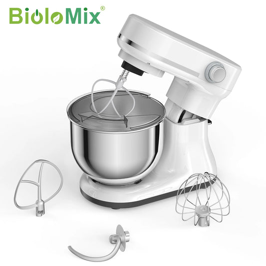 Batidora de Pedestal BioloMix de Doble Tazón y 8 Velocidades – Tazones Intercambiables de 5.5L y 4L, Batidor de Varillas, Gancho Amasador y Batidor Plano