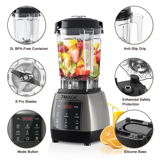 Batidora mezcladora con temporizador de alta resistencia, exprimidor de frutas, procesador de alimentos, batidos de hielo, sin BPA, tarro de 2L, 2000W
