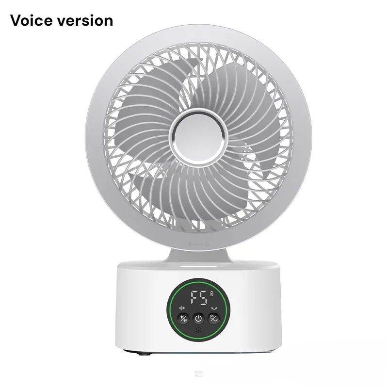 Ventilador Portátil de Pared con Control Remoto, Ventilador Eléctrico Plegable Recargable por USB con Luz Nocturna y Control por Voz Inteligente