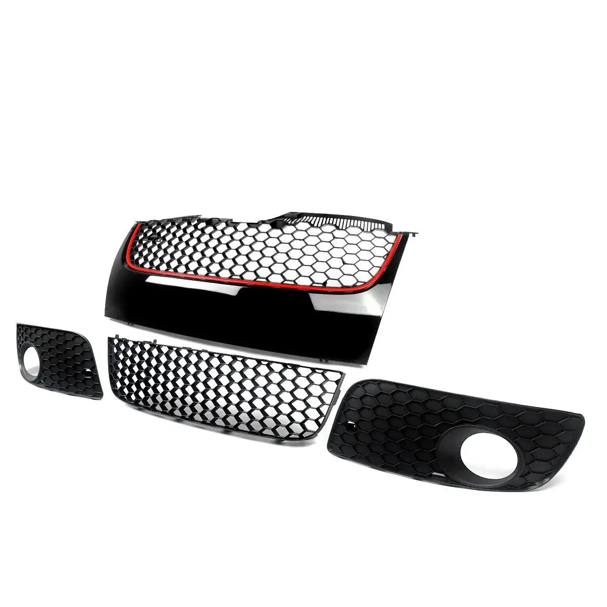 Parachoques delantero superior e inferior, rejilla de malla, moldura roja para 06-09 VW Jetta GTI GLI /MK5