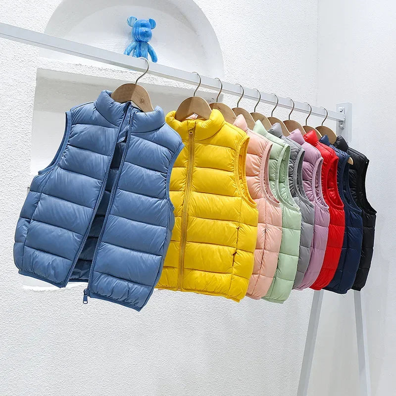 Top de invierno para niños y niñas, ropa ligera y delgada con hombros descubiertos y cuello levantado, chaqueta cálida de Color sólido