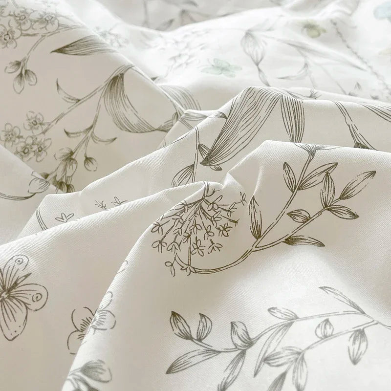Juego de funda nórdica 100% algodón de 3 uds (1 funda nórdica + 2 fundas de almohada, sin núcleo), juego de cama con estampado de flores frescas, suave y cómodo