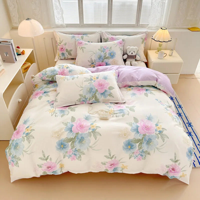 Funda nórdica 100% de algodón, 1 pieza, estampado de flores con cremallera, funda de edredón, manta tamaño King, sin funda de almohada