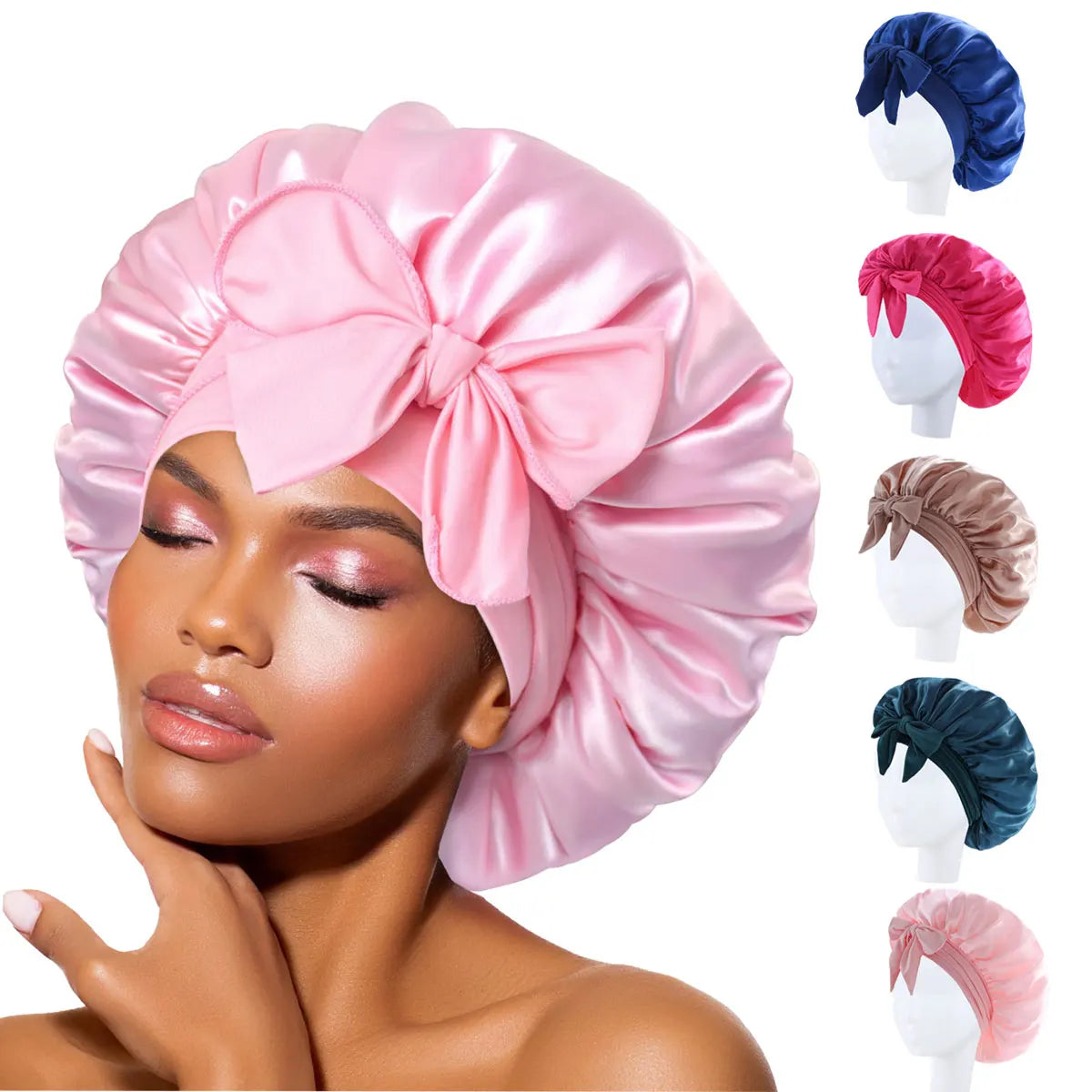Gorro de satén Gorro de seda Bonne ajustable para dormir Gorro para el pelo con banda para atar Gorros para mujeres y hombres