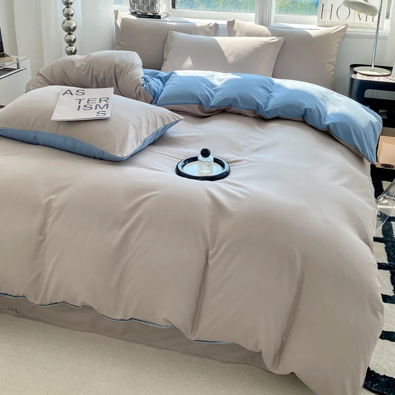 Juego de funda nórdica de Color sólido estilo Ins, ropa de cama de algodón lavada, funda de edredón, funda de almohada, juegos de cama suaves, fundas de edredón de 220x240