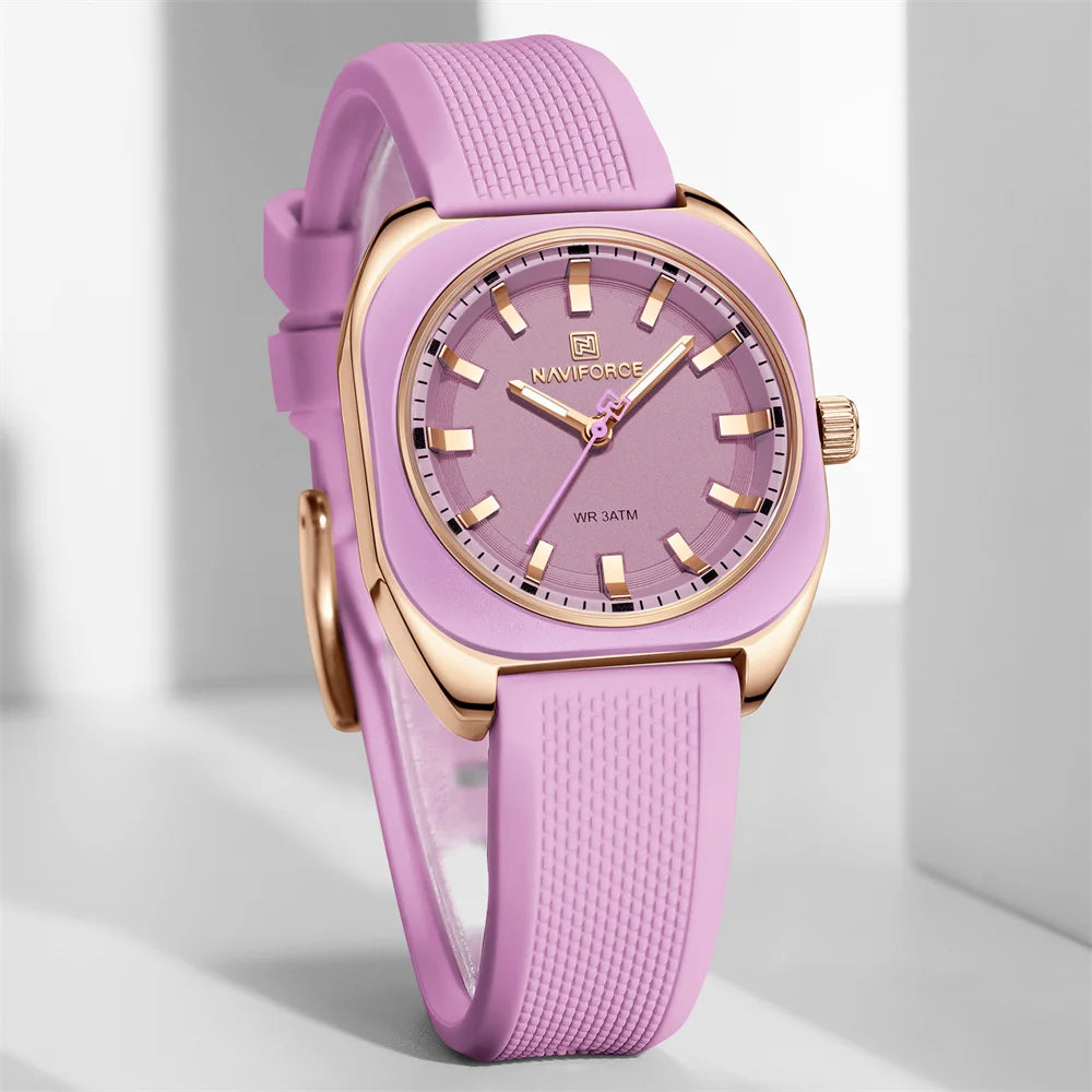 NAVIFORCE, reloj para mujer, marca superior, moda de lujo, reloj de pulsera Original para mujer y niña, pulsera de goma de silicona, reloj informal para mujer 5061