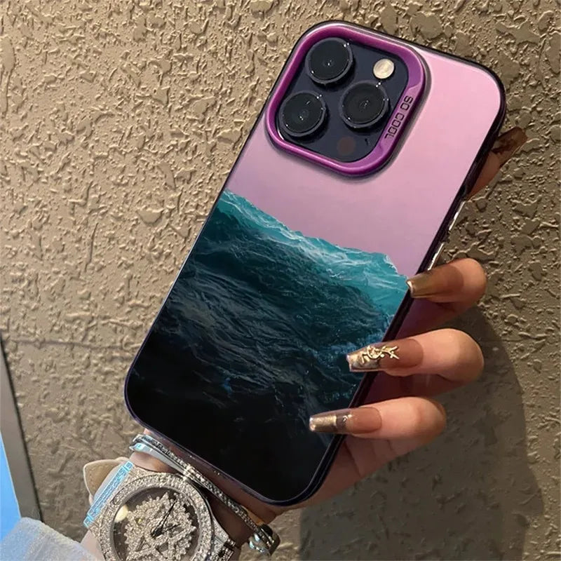 Funda de teléfono para iPhone 16E, fundas para iPhone 16 15 14 13 11 12 Pro Max 16 15 14 Plus, nueva funda colorida para teléfono con estampado de vista de montaña