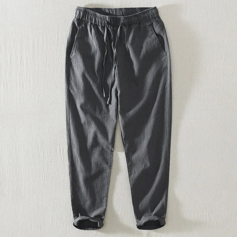 Pantalones informales de lino hasta el tobillo para hombre, ropa de calle fina con cordón Simple, de gran tamaño, BL8226, novedad de verano