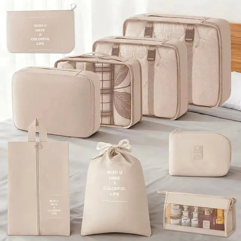 Juego de 7/8/9 piezas de bolsas de almacenamiento de viaje, artículos de tocador digitales, zapatos, bolsa organizadora de ropa, maleta, bolsa ordenada para ropa, juego de cubos de embalaje