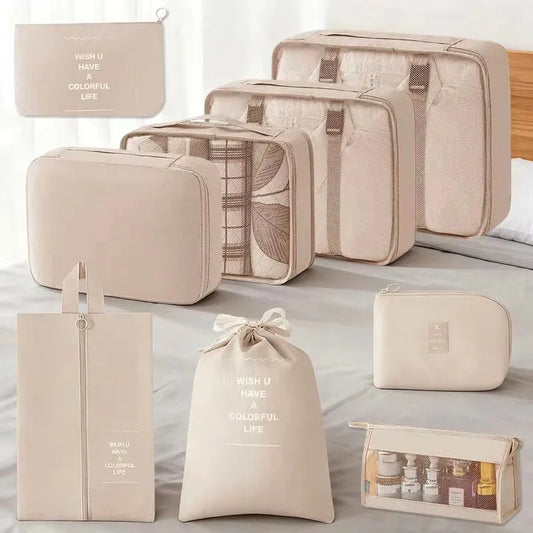 Juego de 7/8/9 piezas de bolsas de almacenamiento de viaje, artículos de tocador digitales, zapatos, bolsa organizadora de ropa, maleta, bolsa ordenada para ropa, juego de cubos de embalaje