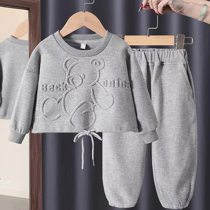 Conjunto de ropa informal para niña de 3 a 8 años, sudadera de manga larga con estampado de oso de dibujos animados, pantalones, 2 piezas, ropa deportiva