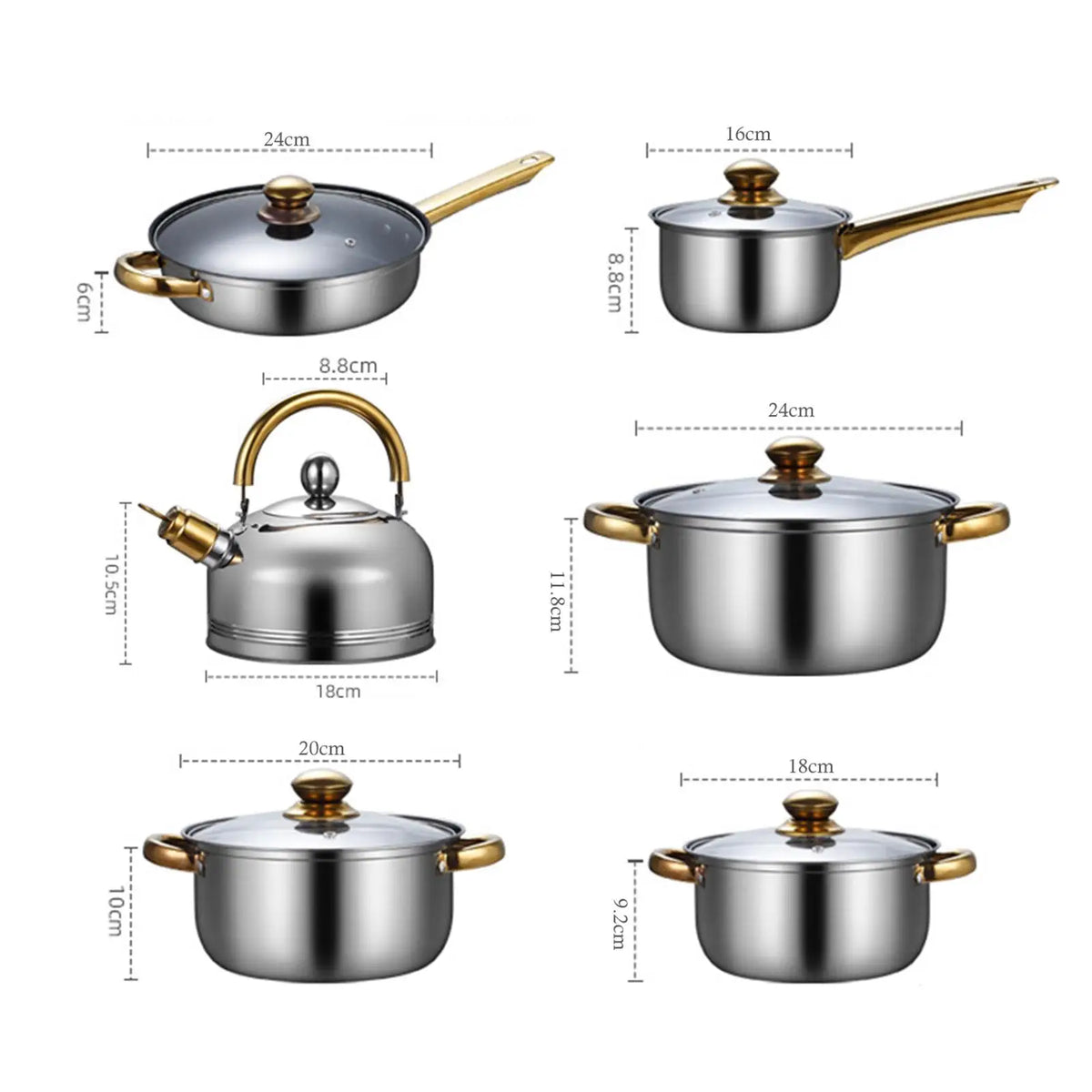 Juego de ollas y sartenes antiadherentes portátiles con Mango ergonómico de acero inoxidable, juego de cocina para el hogar, 6 piezas