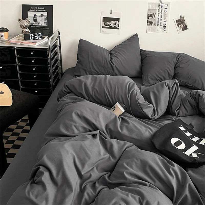 Juego de Ropa de Cama 100% Algodón, Juego de Sábanas de Algodón Lavado de Cuatro Piezas, Juego de Edredón, Funda de Edredón Doble para Parejas