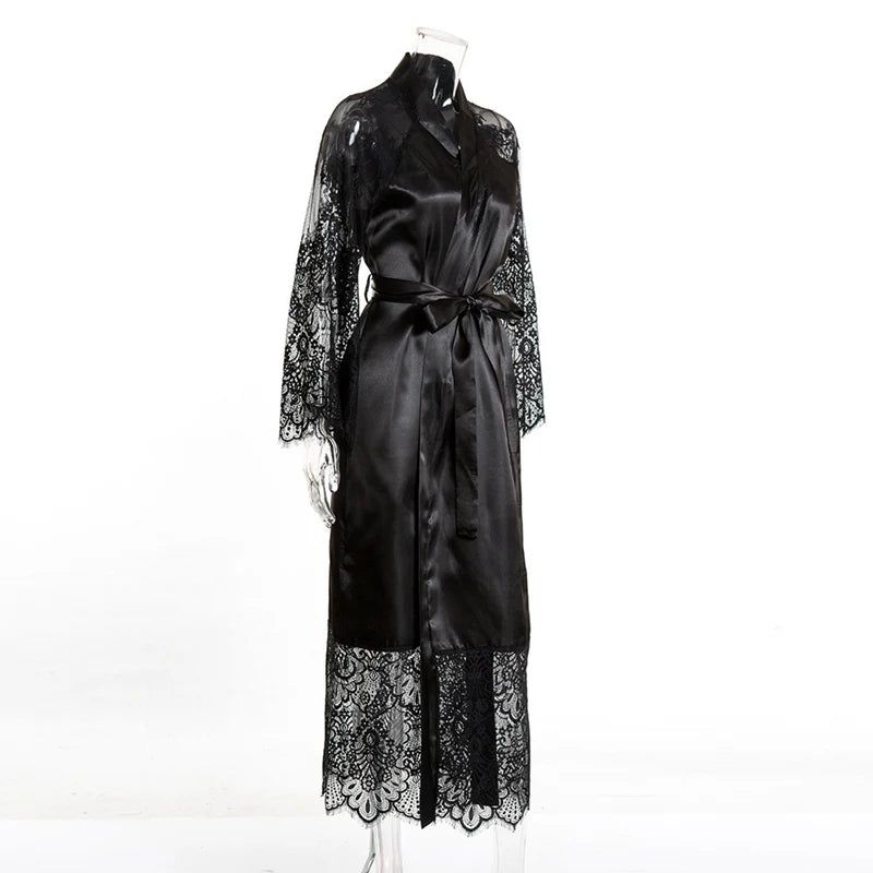 Bata de dormir Sexy para mujer, albornoces de encaje, kimono, ropa de dormir para dama de honor, medio sin mangas