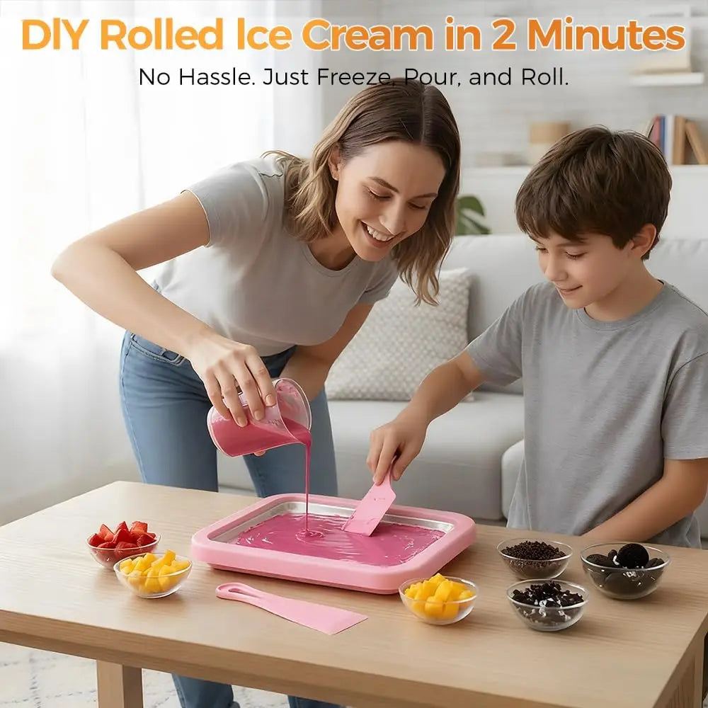Máquina para hacer helados DIY, máquina para hacer yogur, helado casero para sorbete de crema para niños, máquina para hacer helados enrollados para el hogar con 2 espátulas