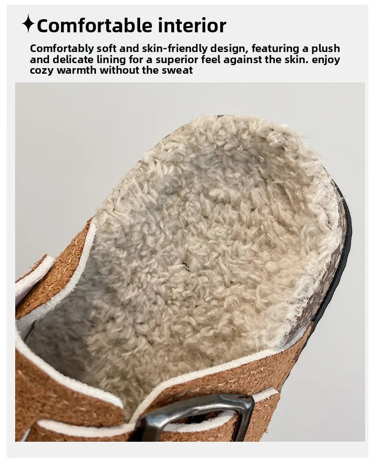 2025 niños niñas invierno cálido felpa corcho cama piel zuecos zapatillas señora peluda casa pisos zapatillas de algodón