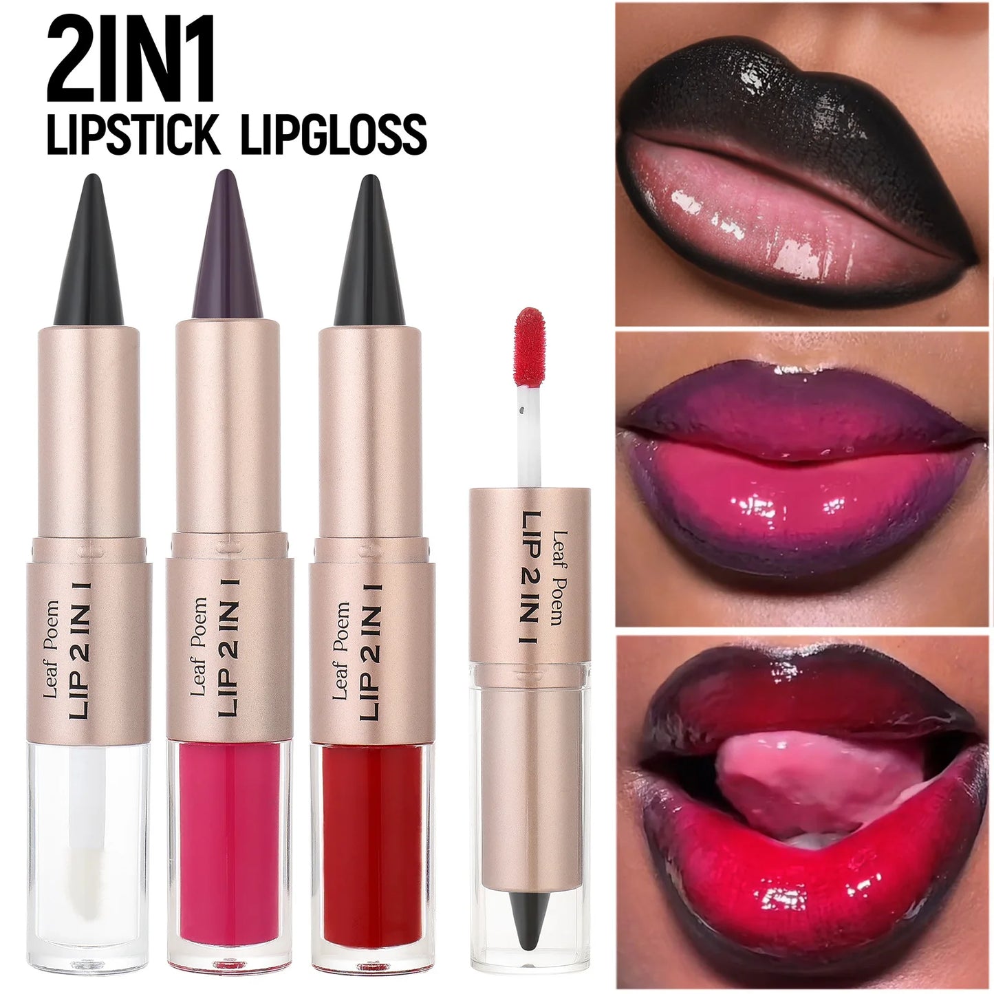 Lápiz Delineador de labios mate 2 en 1 de doble cabeza, resistente al agua, antiadherente, brillo de espejo, tinte de labios, brillo de labios marrón, maquillaje de lápiz labial