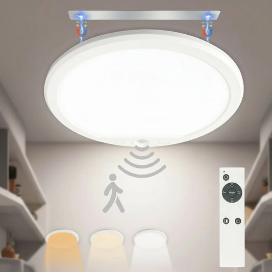 Lámpara de Techo LED Ultrafina con Sensor de Movimiento, Recargable por USB, 3 Colores, Regulable, Control Remoto Inalámbrico