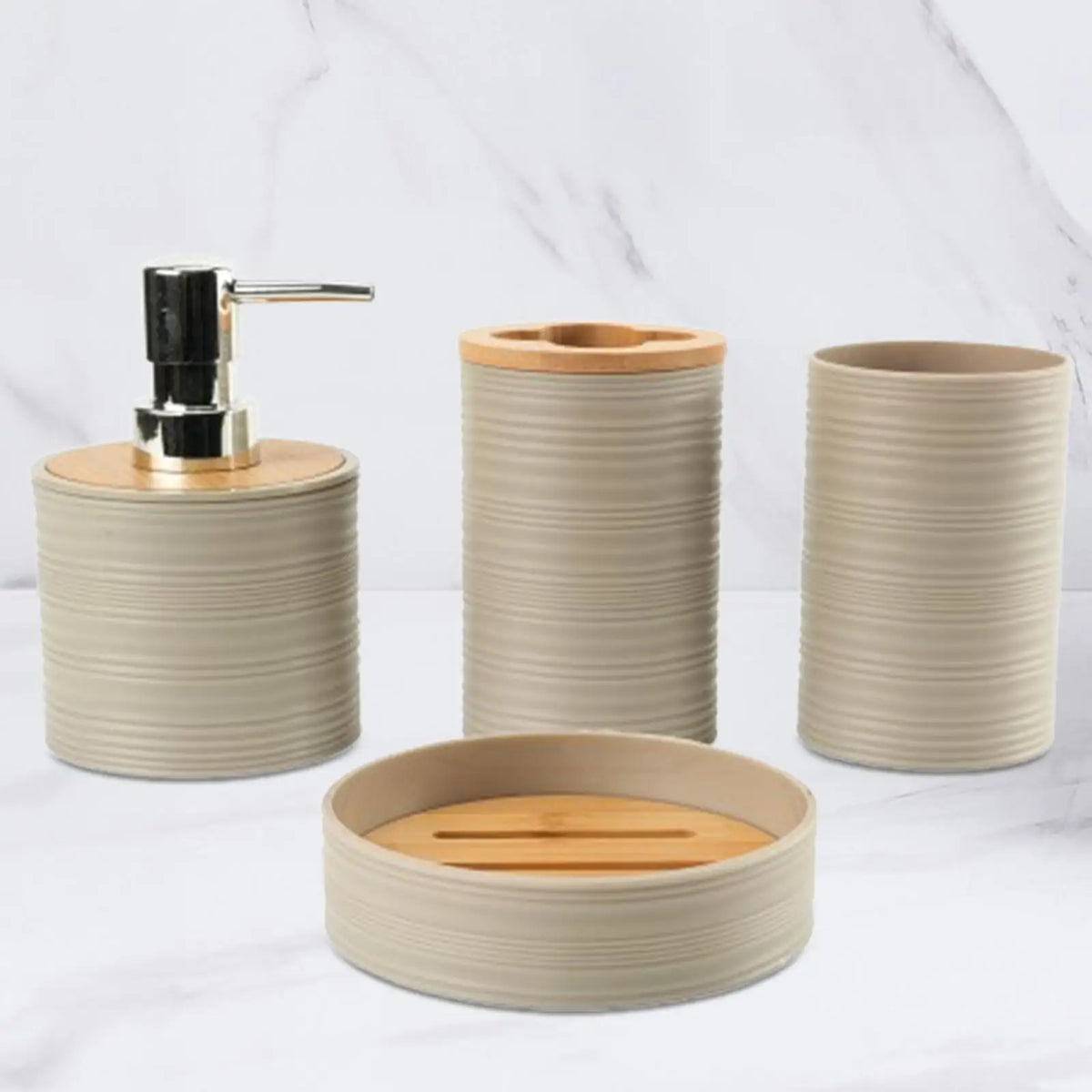 Suministros de baño de bambú para lavado de baño, estante de almacenamiento para el baño, juego de soporte para cepillos de dientes, taza para enjuague bucal, tocador, 4 Uds.