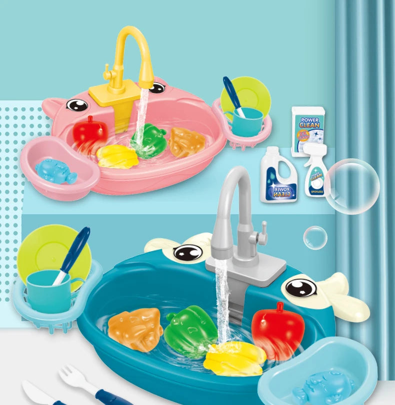 Fregadero de cocina para niños, juguetes de simulación, lavavajillas eléctrico, Mini cocina, comida, juego de casa de juego de imitación, juego de rol para niños, juguetes para niñas