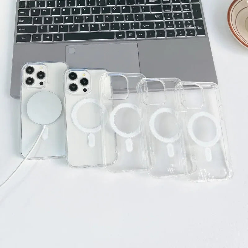 Funda de teléfono transparente magnética Original para Magsafe para iPhone 17 16 15 14 Plus 13 12 11 Pro Max cubierta trasera de carga inalámbrica