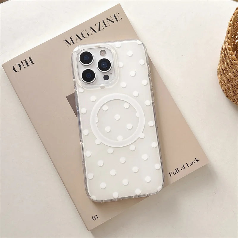 Funda de teléfono magnética Simple de lunares para iPhone 16 Pro 15 14 Pro Max 15 funda Promax con soporte Magsafe fundas bonitas a prueba de golpes