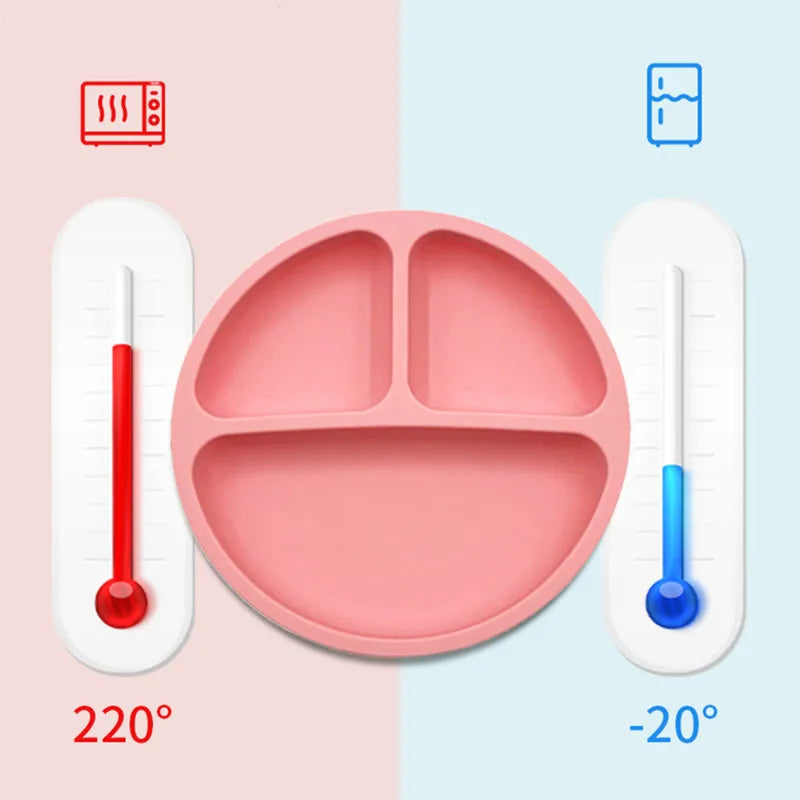 Juego de platos de silicona de grado alimenticio para niños, tazón de alimentación de bebé, plato de succión, taza de paja, cuchara de madera, tenedor, vajilla para niños, platos para niños pequeños