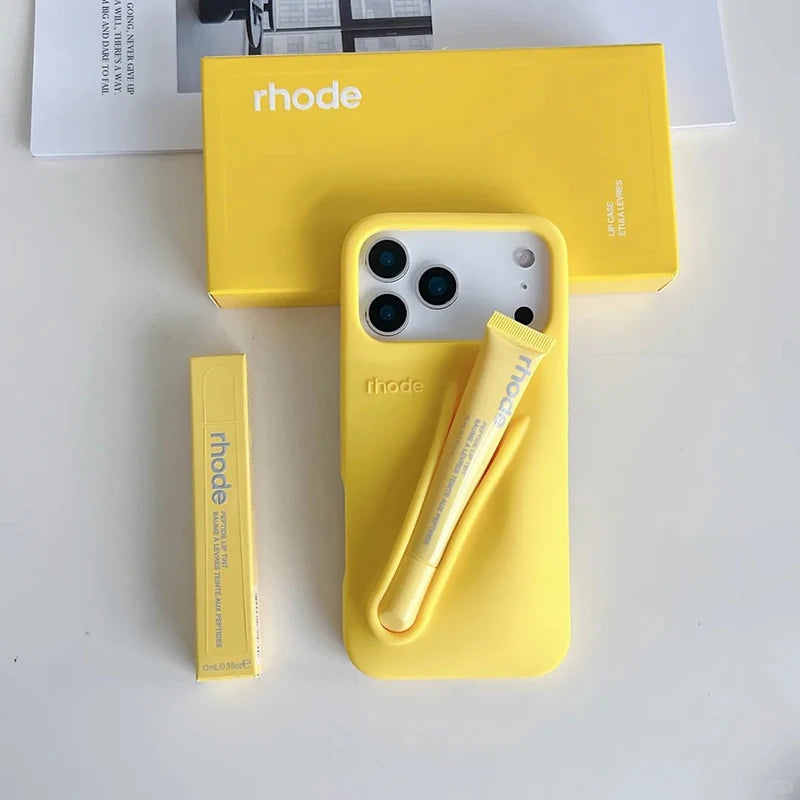 Maquillaje Rhode con caja, soporte para lápiz labial, funda de teléfono para IPhone17 Air 11 12 13 14 15 16 Pro Max Plus, funda suave de silicona para brillo de labios