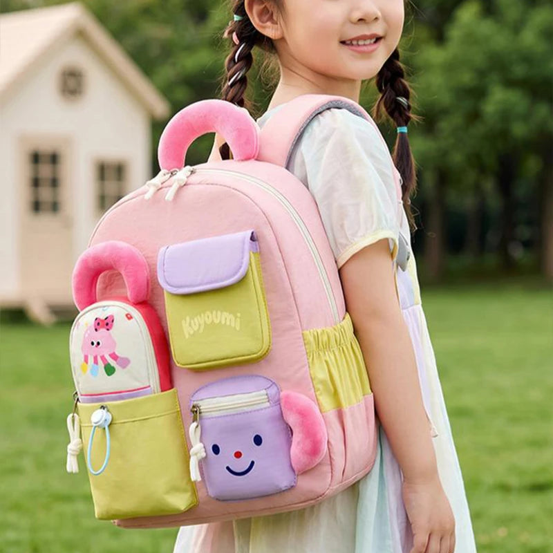 Mochila con múltiples bolsillos, bonita mochila escolar de moda con dibujos animados para niños de primaria y secundaria, ligera y de gran capacidad