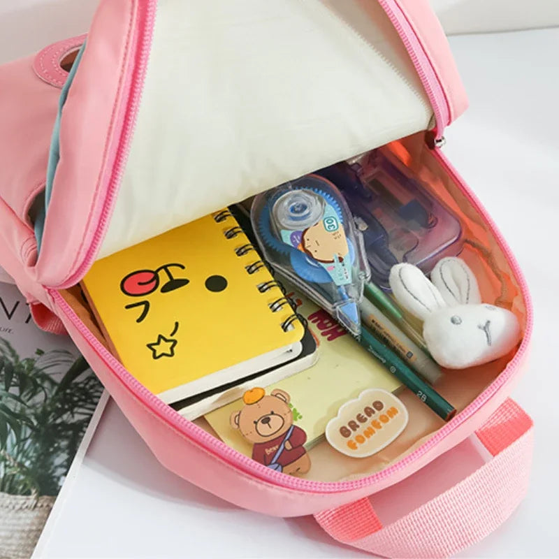 Mochila de jardín de infantes de dibujos animados, mochila escolar para niños, Linda mochila de muñeca de conejo de felpa, nueva