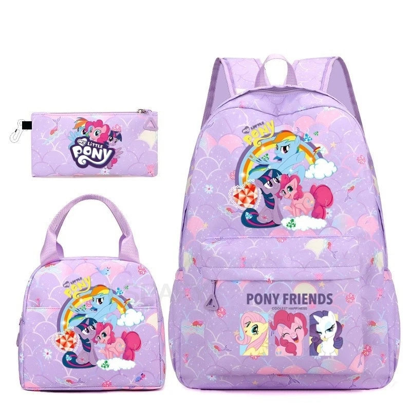 Juego de 3 mochilas My Little Pony para niños, mochila escolar para niñas, mochila escolar para adolescentes, mochila arcoíris para mujeres