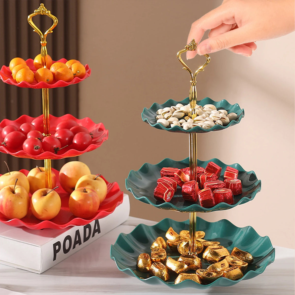 Mesa de exhibición de postre de plástico, Buffet ondulado de estilo europeo y americano, bandeja de servicio de postre, pastel, plato de fruta