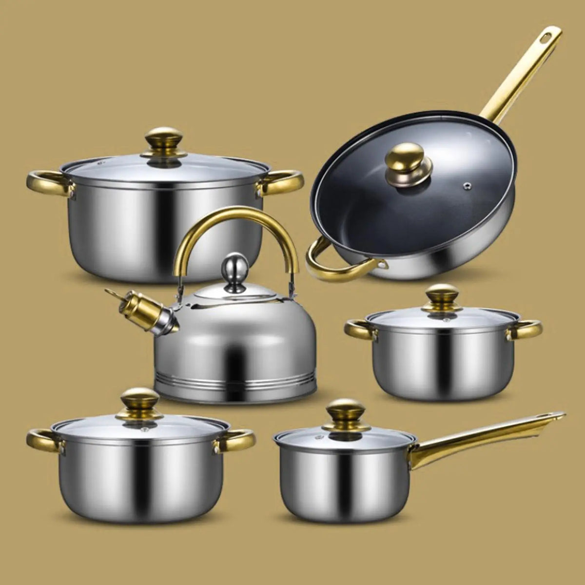 Juego de ollas y sartenes antiadherentes portátiles con Mango ergonómico de acero inoxidable, juego de cocina para el hogar, 6 piezas