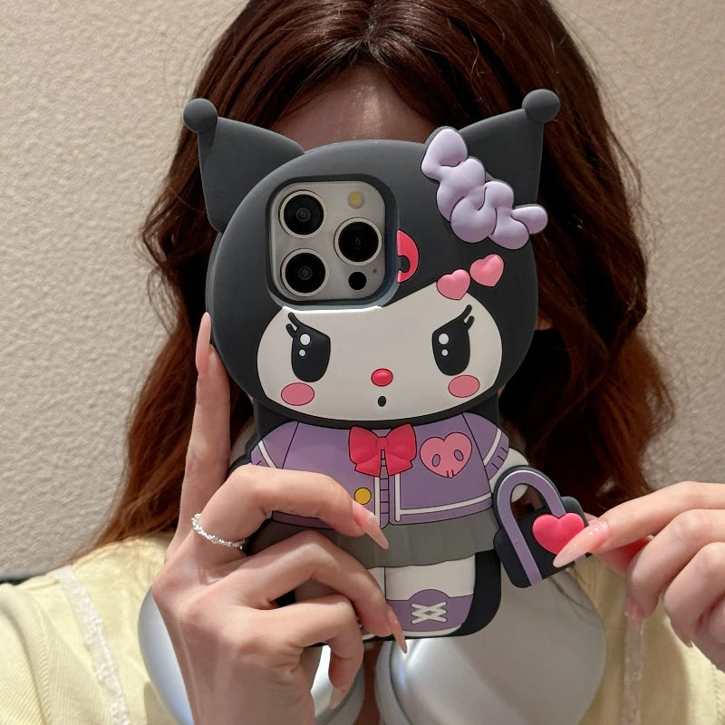 Funda de teléfono Kuromi con dibujos animados en 3D para iPhone 17 Pro17 16 15 14 13 12 11 Pro Max 16 Plus, fundas de teléfono de silicona suave a prueba de golpes
